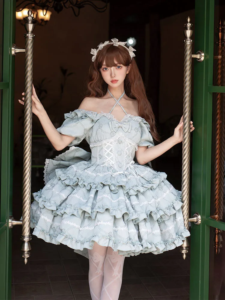 Op Princess Bow Training Dress Original Design New Spring Summer Girl Women\'s Lolita Puff Sleeve Slim Pettiskirt Party Dresses