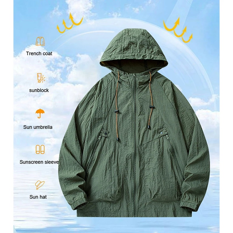 

2026 Summer Men's New Leisure Outdoor Quick Drying Uv Light Jacket Light Sports Riding Fishing Hooded Skin Ultra-thin Breathable