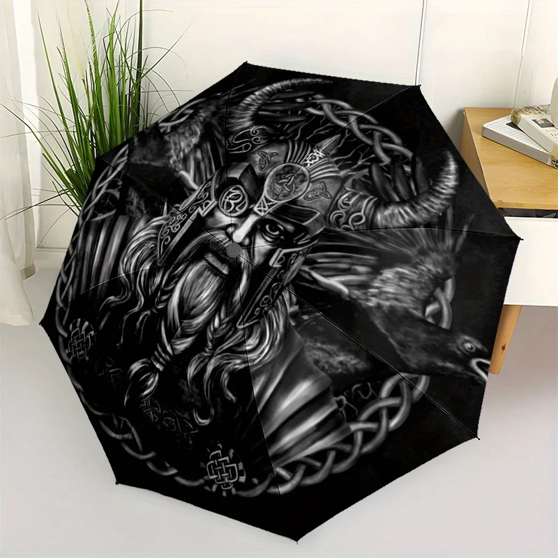 

Viking Warrior with Ravens Circular Wall Decal Sticker Art Decor - Norse Mythology Viking Helmet Tattoo Design - Black & White