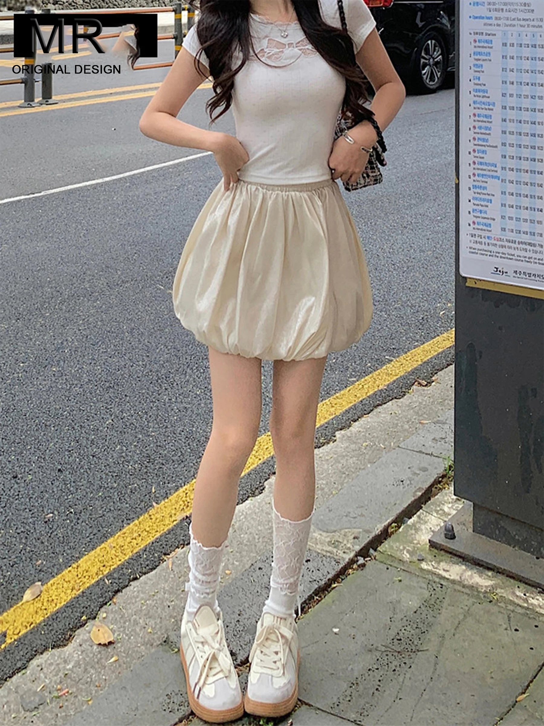 

Повседневная плиссированная короткая юбка с высокой талией для женщин, эластичная талия, А-силуэт, летняя новинка