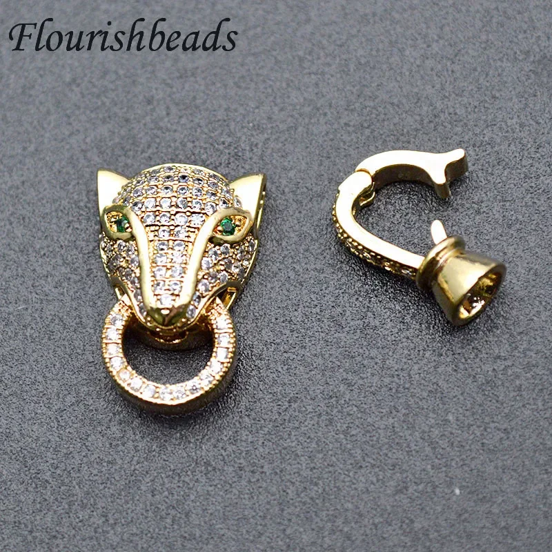 High Quality Hand Craft Accessories Decorative Panther Leopard Head Fastener Connector Clasp CZ Beads Paved for Jewelry  Making