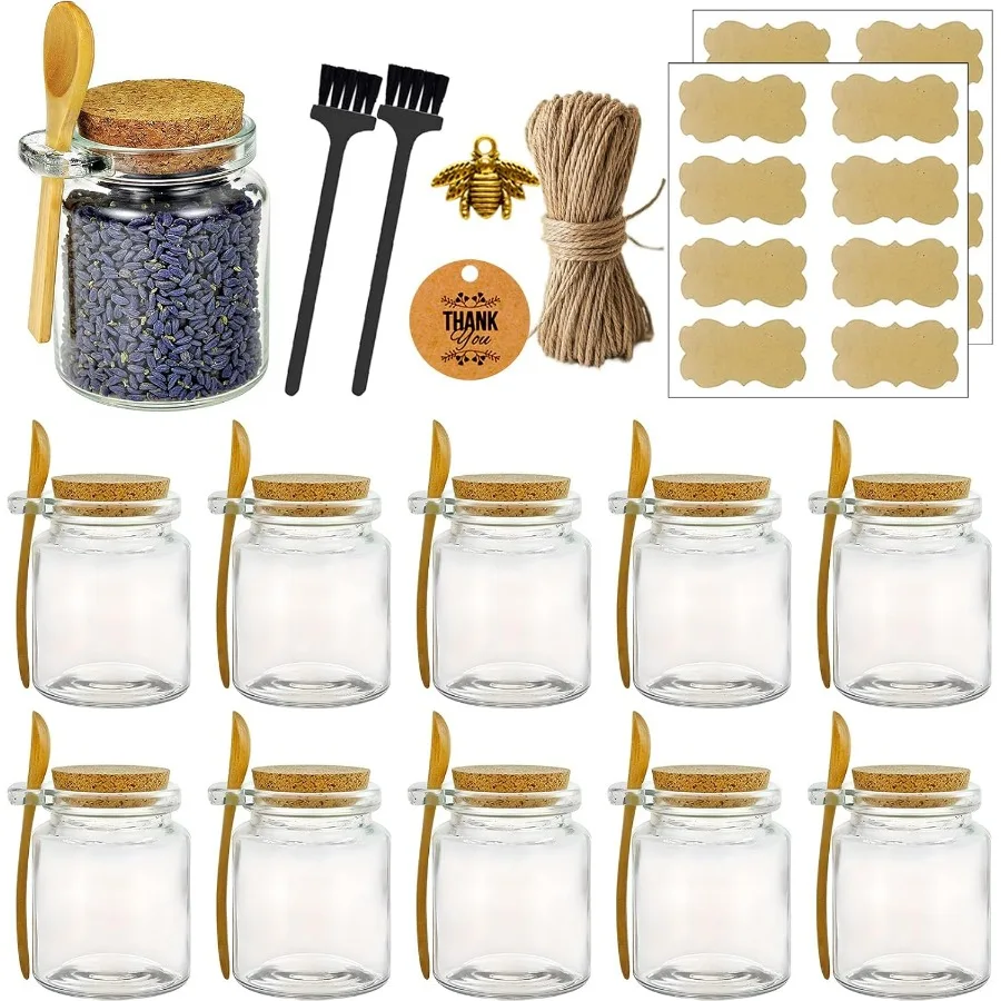 

Ahhute Glass Sugar Scrubs Jars Bath Salt Container 8oz Salt Cellar with Spoon Honey Scrubs Jars w Lids Labels and Cleaning Brus
