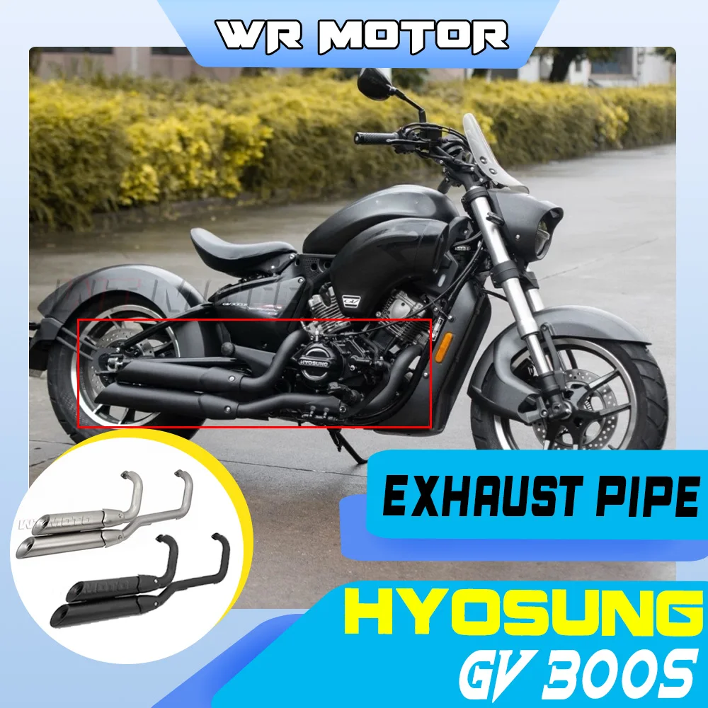 Stainless Steel 2‑Into‑2 Dual Exhaust Pipe Slant‑Cut Tip For HYOSUNG GV300S Cruiser Retro Modification Parts