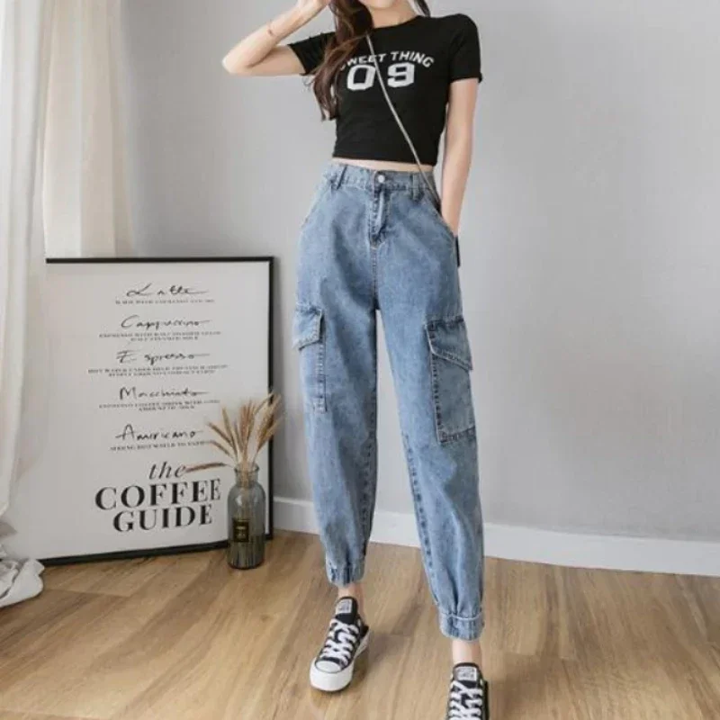 

Women's Jeans High Waist Shot Pipe Cropped Blue and Capris Pants for Woman Cool Basics Vintage Emo Japanese Y2k Vibrant Trousers