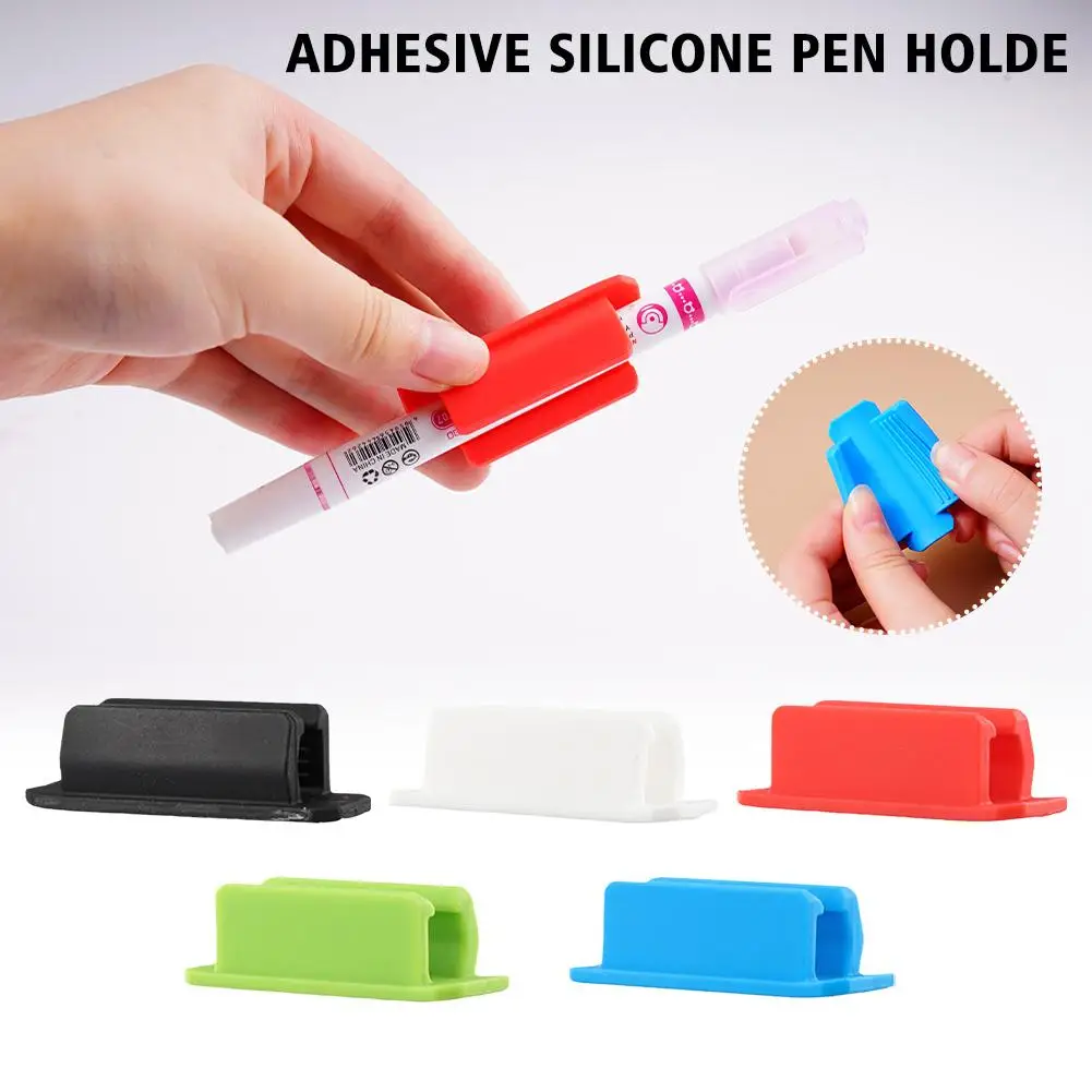 4PCS Adhesive Pencil Holder Silicone Single Adhesive Pen Holder Students Portable Colorful Flexible Stationery Display Stand