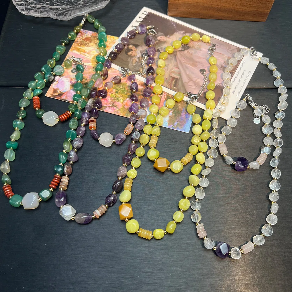 

Винтажный натуральный камень, халцедон, аметист, авантюрин, халцедон, ожерелье из бисера, браслет для женщин, модный воротник, ювелирные изделия, подарки