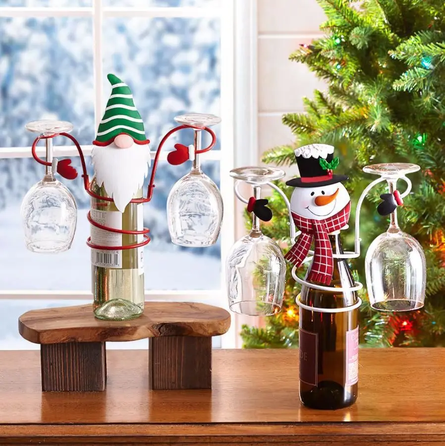 

Christmas Santa Wine Bottle Glass Holder Decoration Claus ​Snowman Wine Rack Party Tabletop Display New Year Dining Decor Props