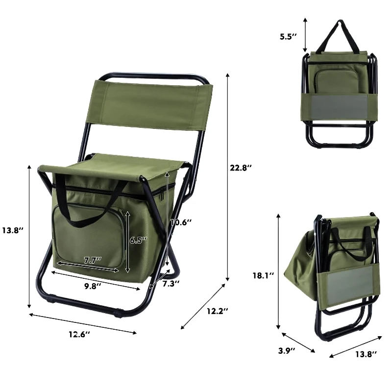 Multifunctional Fishing Chair with Cooler Bag Compact Folding Camping Stool Portable Insulated Cooler Picnic Bag Chair