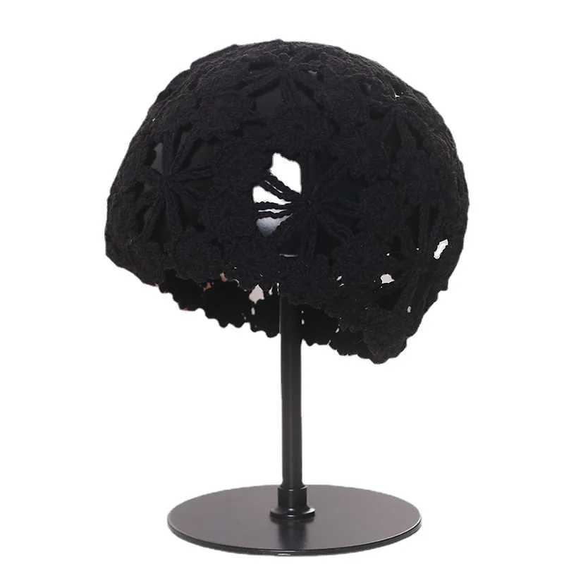 2024 Spring and Summer Handmade Knitting Flowers Cap Ladies Lace Breathable Turban Cap Fashion Knitted Wool Cap Wrapped Head Hat