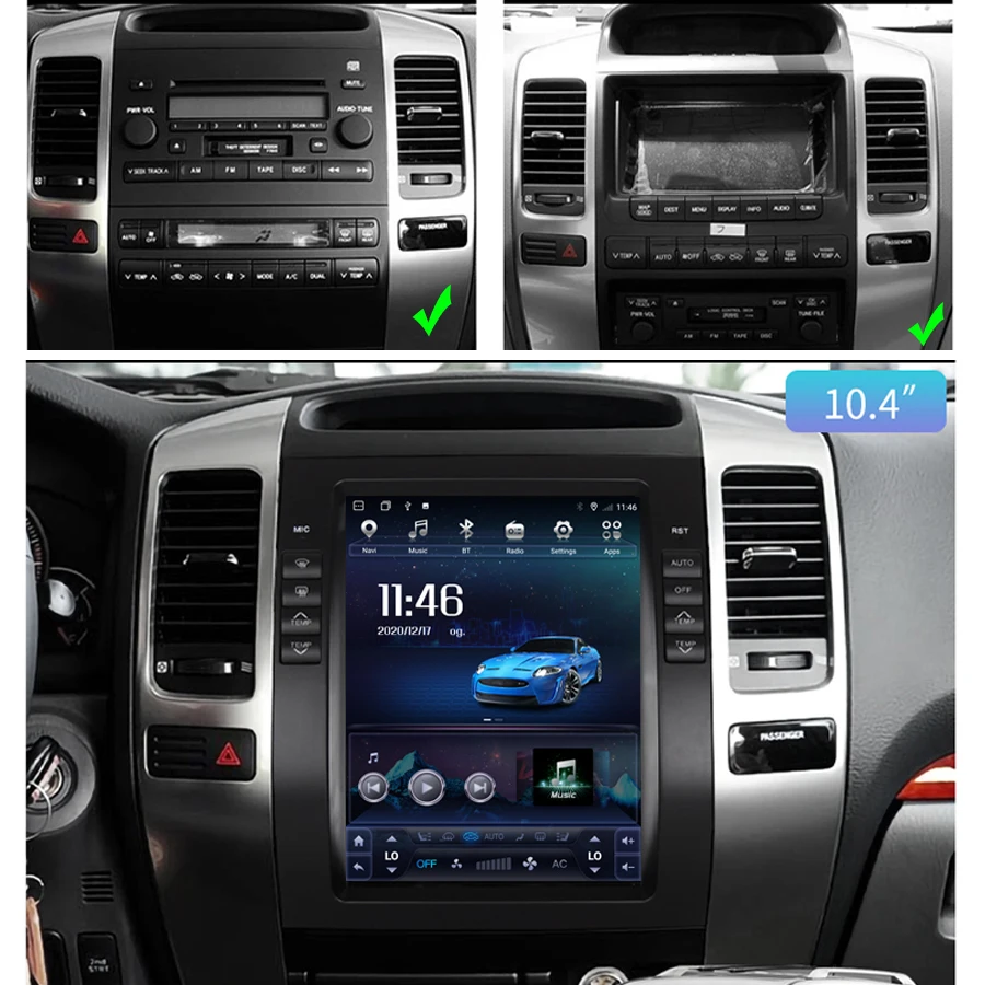 10.4inch Android Car Radio Multimedia Video Player For Toyota Land Cruiser Prado 120 Lexus GX470 Carplay GPS Screen Navigation