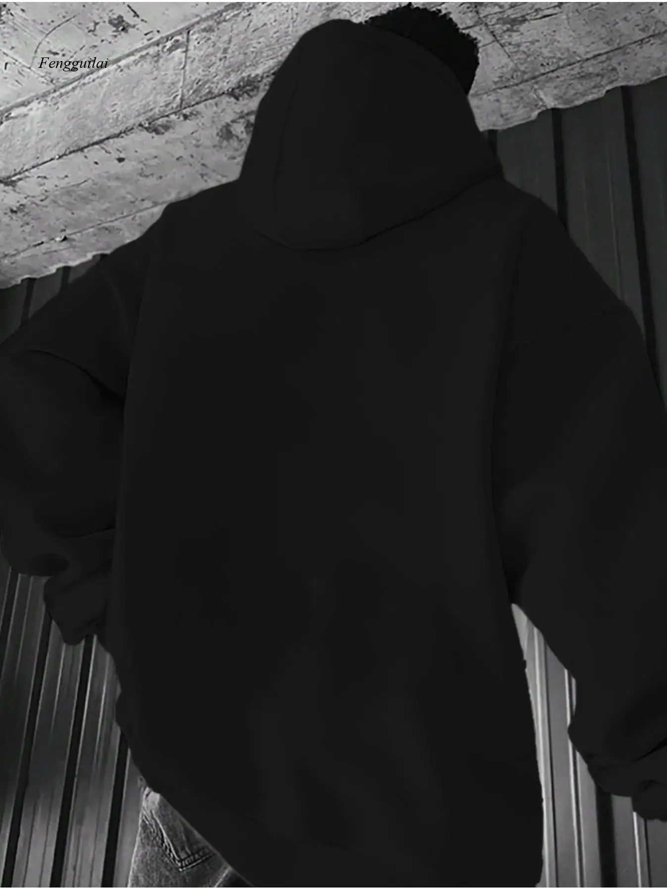 سويت شيرت بقلنسوة بطباعة حرف P من Shockwave - بلوفر بقلنسوة بجيب الكنغر من القماش المطاطي، سترة كاجوال للخريف/الشتاء #2