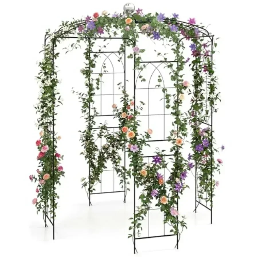 Birdcage Shape Gazebo - 9.3' H x 6.5' W Metal Arch Trellis for Clim Plants Clematis Vines French Style Pergola Pavilion Garden