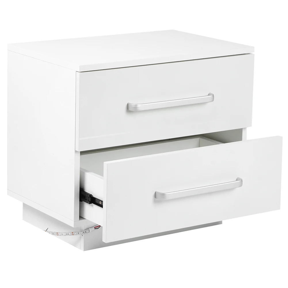 

Modern Stylish Bedside Table 2 Drawers Bedside Cabinet with LED Blue Light High Gloss Front Panel Bedroom Accessories