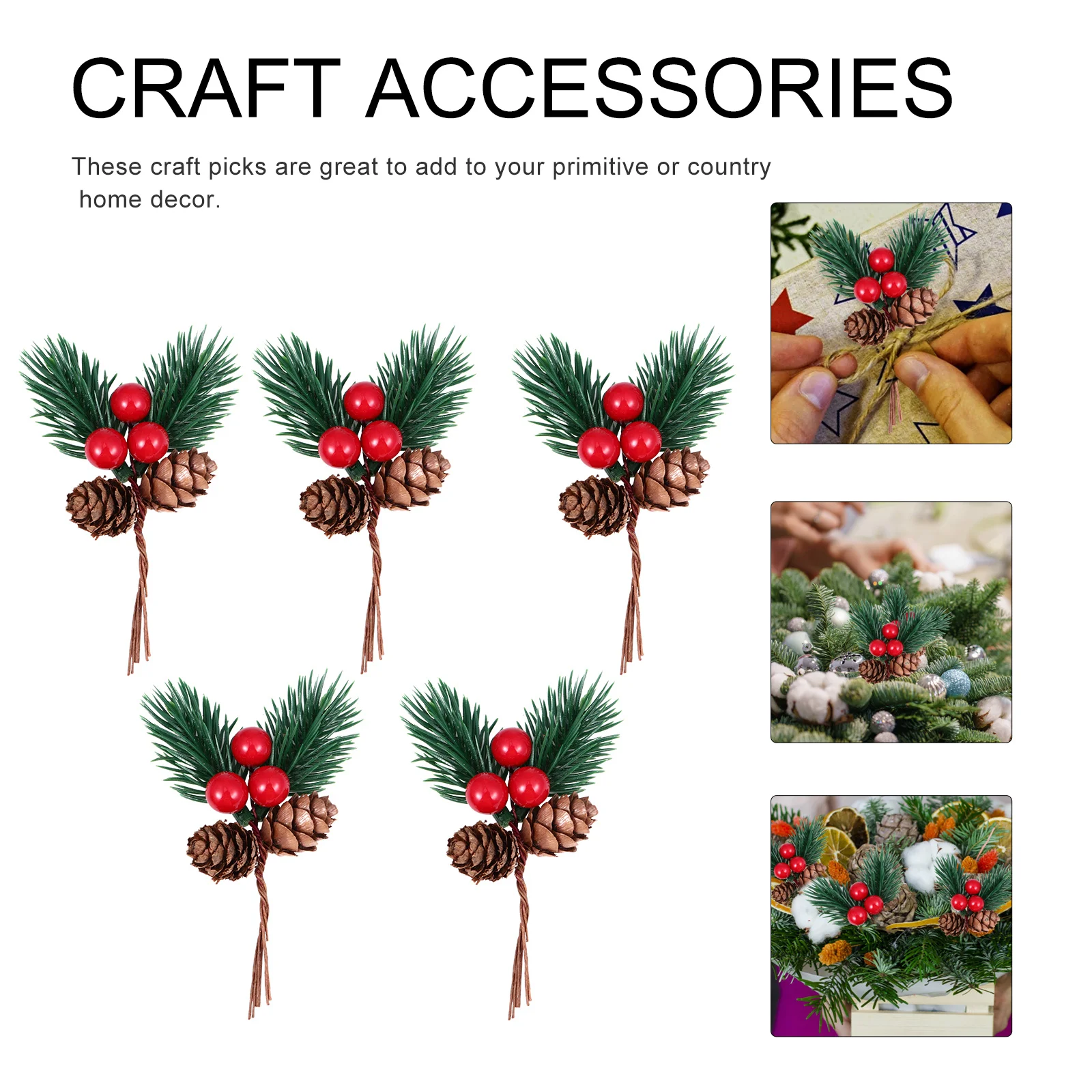 

5Pcs Christmas Pine Picks Berry Pine Cone Ornament Artificial Plant Decorations Xmas Tree Party Supplies Christmas DIY Crafts