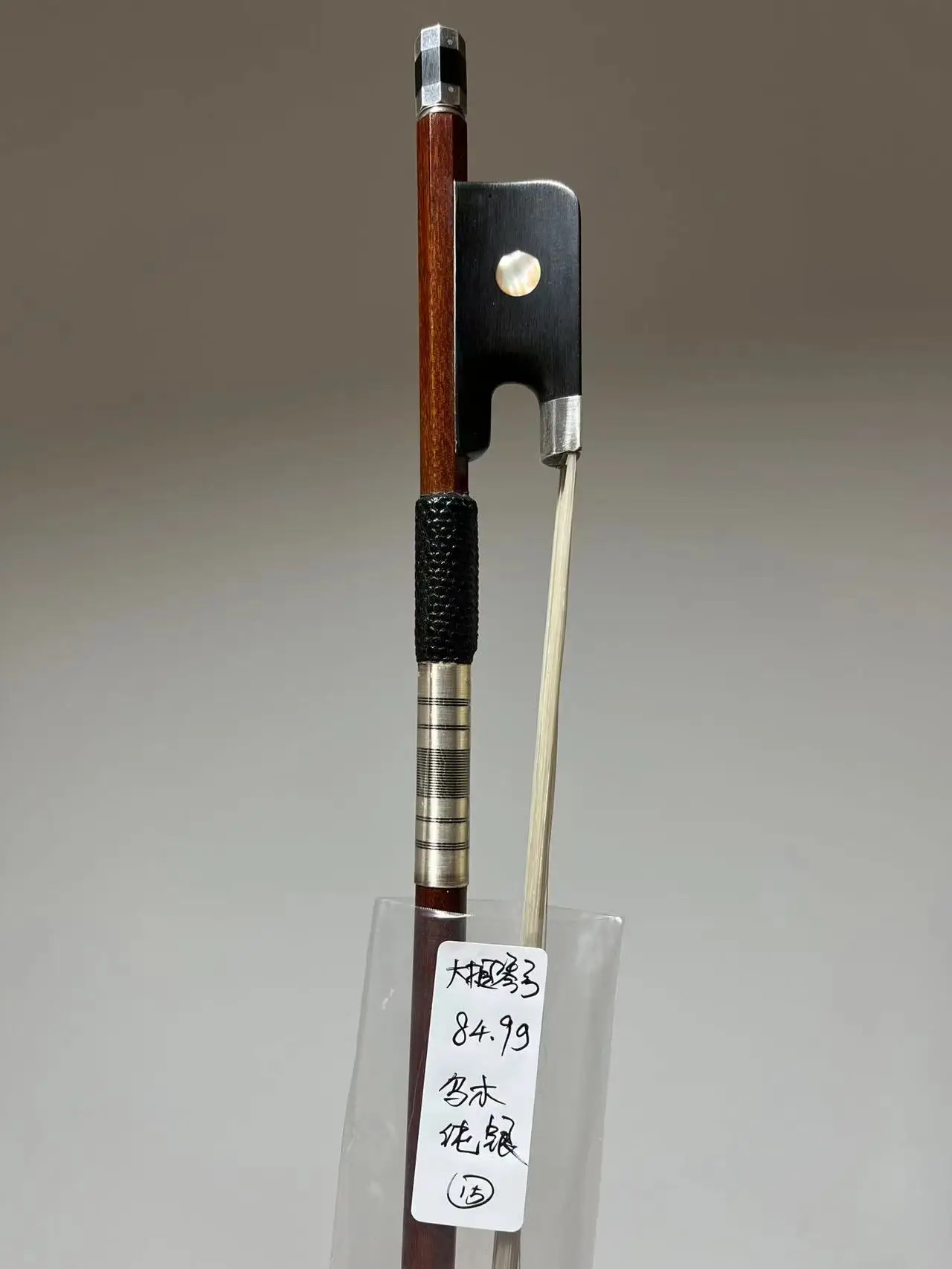 84.9g Old Not Been Used-Fine Quality Pernambuco Cello Bow w/ Silver Wrapping /Mongolia Horse Hair/Silver Mount/Pearls Inlay Frog