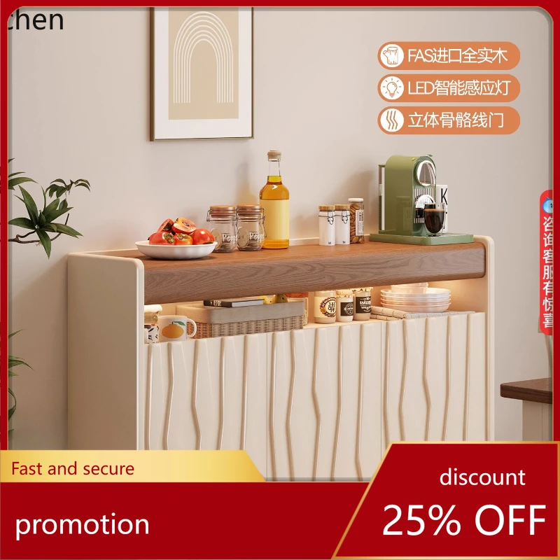 HT Vintage Cream Style Solid Wood Sideboard Low Cabinet Living Room Kitchen Wall-Mounted Floor Storage Cabinet