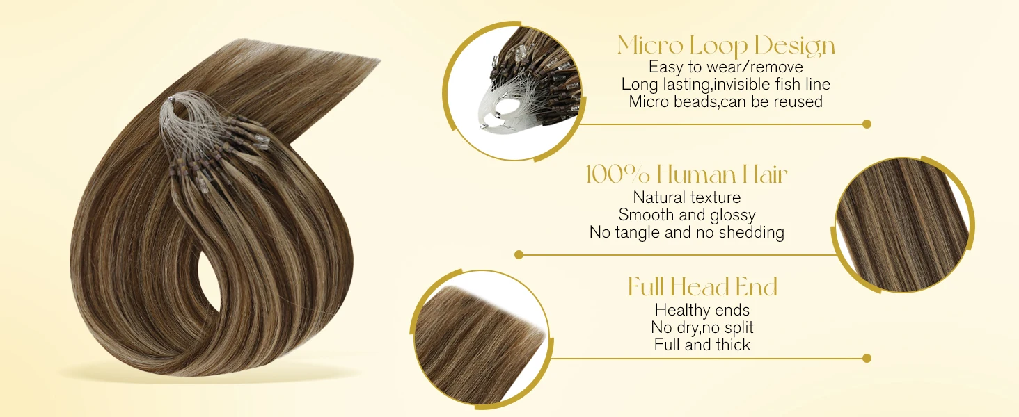 VeSunny Remy Micro Loop Menschliches Haar Extensions Micro Perlen Haar Seidig Weich Micro Ring Haar Extensions 1g/strand 50g – Detail 2