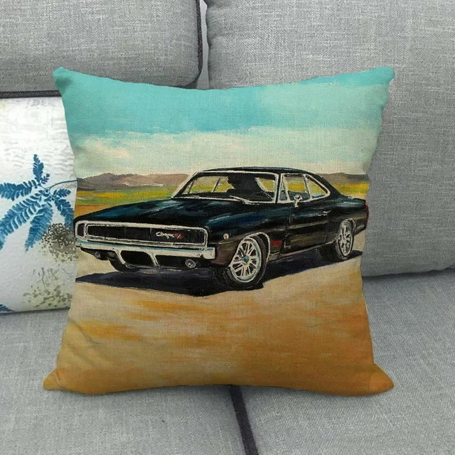 45cm * 45cm Unique Watercolor Car Beetle Design Linen / Cotton Pillowcase for Home Bedroom Hotel Car Decoration Pillowcase