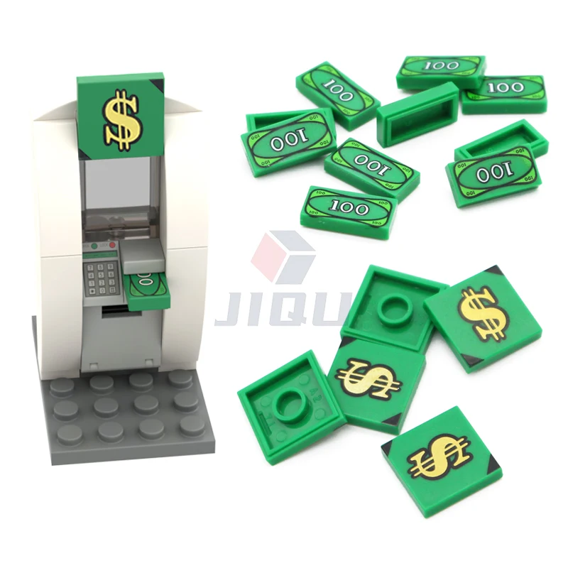 City Friends ATM Model Dollar Sign 100 Paper Bill Money Building Blocks Compatible 3069bpx7 MOC Tile Bricks Accessories Kit Toys