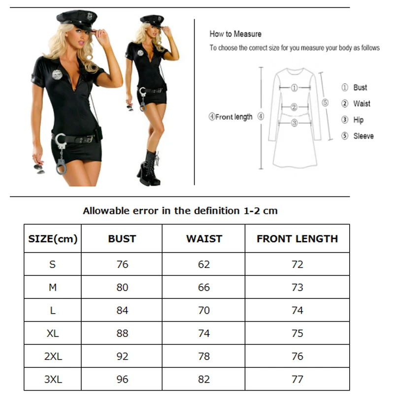 Plus Size Sexy Police Cop Costume Clubwear Military Officer Fantasy Uniform Cosplay Carnival Halloween Fancy Party Dress