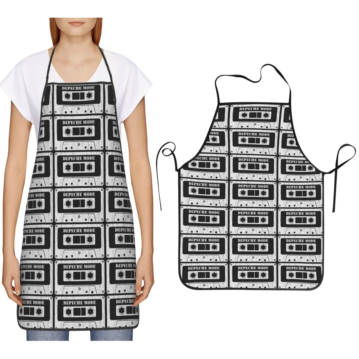 D-depeches Modes Band Vintage Cassette White Aprons Chef Cooking Baking Tablier Bib Kitchen Cleaning Pinafore for Women Men