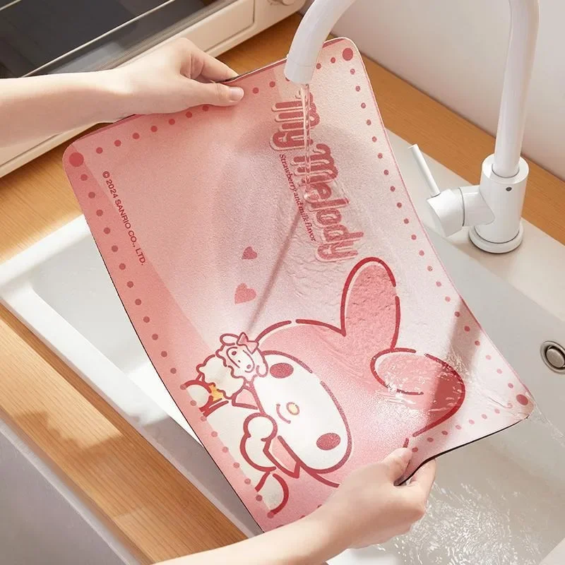 Sanrio Diatom Mud Drain Mat Cartoon Kawaii Kitchen Bowl Plate Chopsticks Water Absorbing Mat Cute Anime Character Accessories