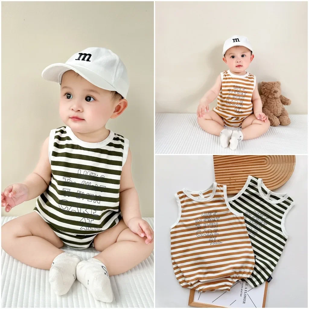 

Cotton Newborn Baby Boy Cartoon Romper Baby Girl Triangle Sleeveless Clothes 0-24M