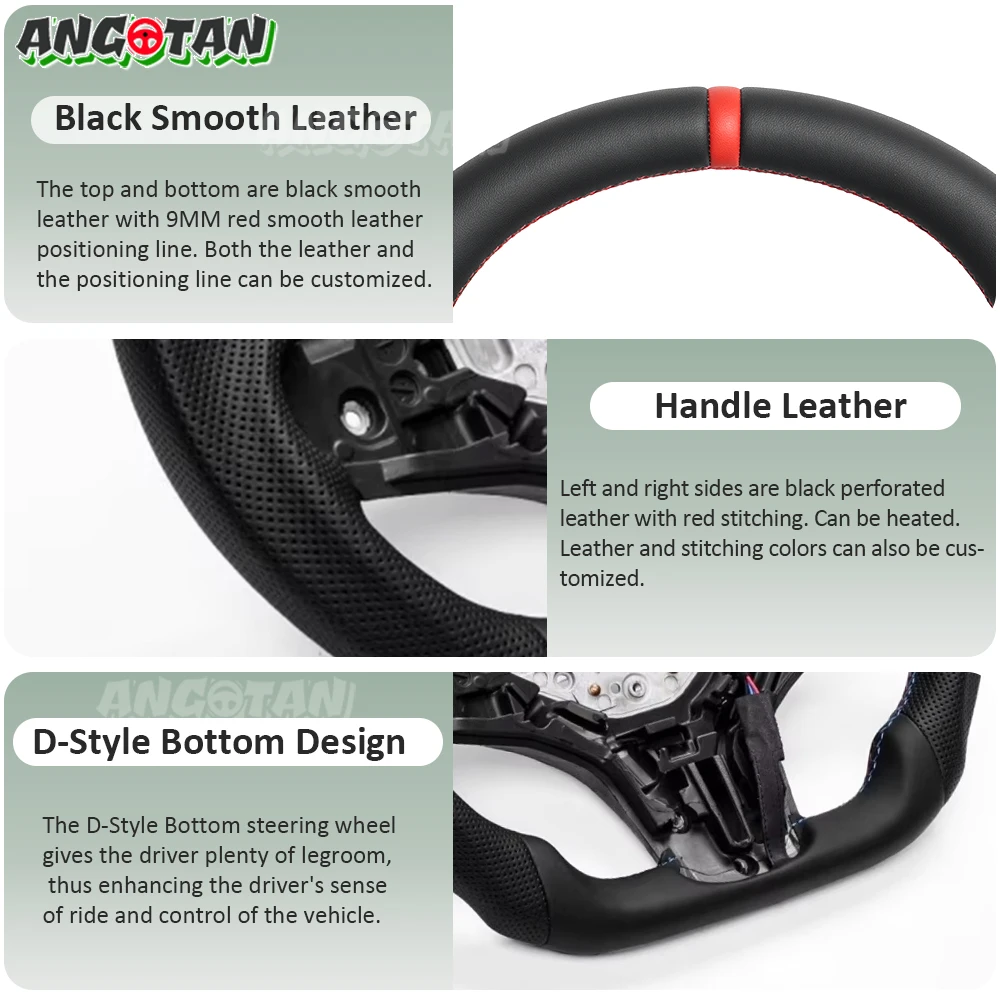 Full Leather Steering Wheel For BMW G20 G21 G22 G28 G29 F40 F44 F82 F83 F87 Black Smooth Leather Steering Wheel Flat Bottom