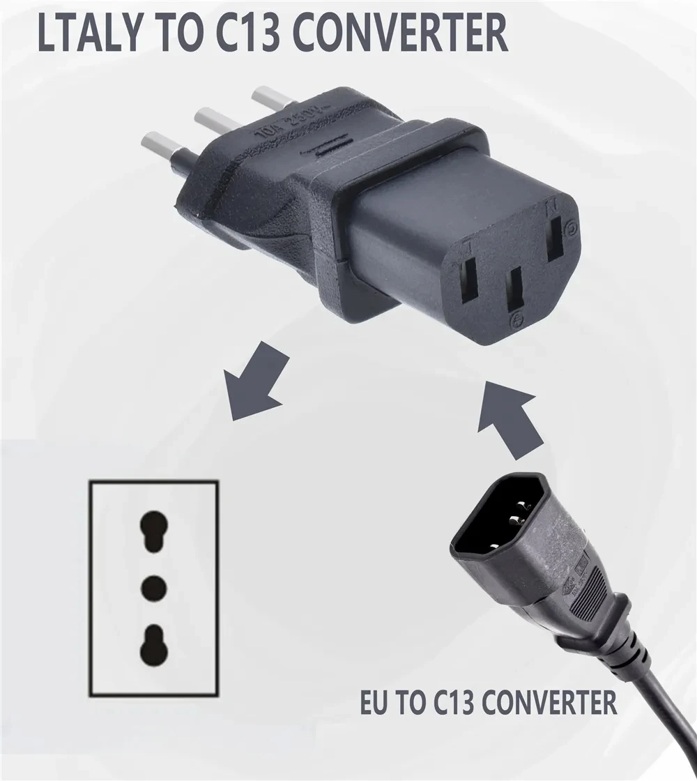 1pcs Italy CEI23-50 plug to IEC320 C13 plug adapter Safe Grounded type L IT 10A 250V charge conversion plug for computer PDU