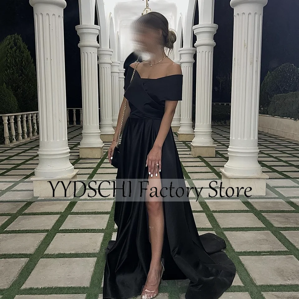 

Customized Luxury Evening Gowns Boat Neck 2024 Stain Black Exquisite Party Dress Prom Dresses for Women Floor Length 2025 Formal