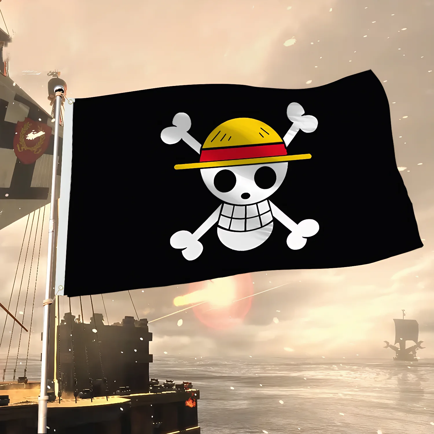 New One Piece 90*150cm Polyester Flag, Monkey D. Luffy Straw Hat Pirates Skull Banner, Decorative Trumpet Flag