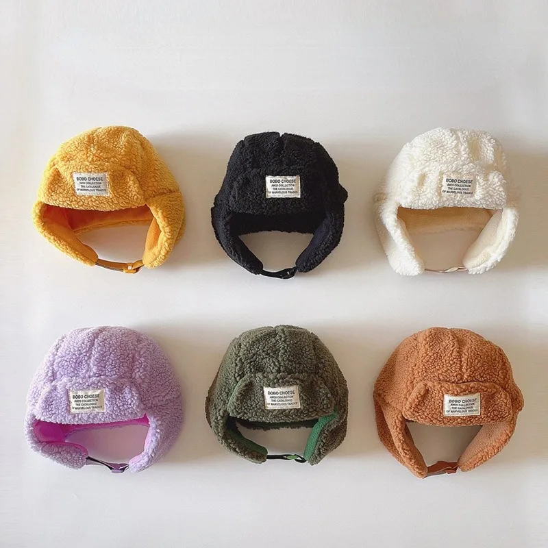 

Children's Warm Hat Autumn and Winter Windproof for The Baby's Lovely Hat with Good Quality Lamb Hair and Cashmere Ear Cap New