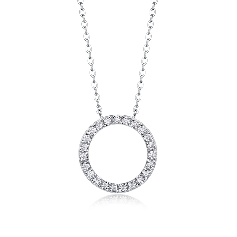 

Iced Moissanite Diamond Circle Pendant Necklace for Women 925 Sterling Silver Plated Rhodium Fine Jewelry Pass Tester Gift