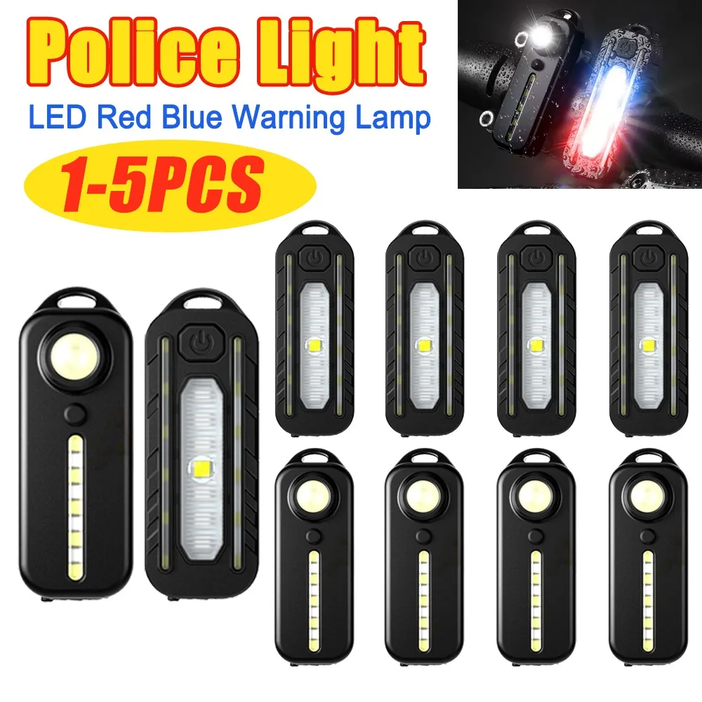 Red and Blue Shoulder Police Light with Clip USB Rechargeable Flashlights Warning Safety Bike Warn Lantern