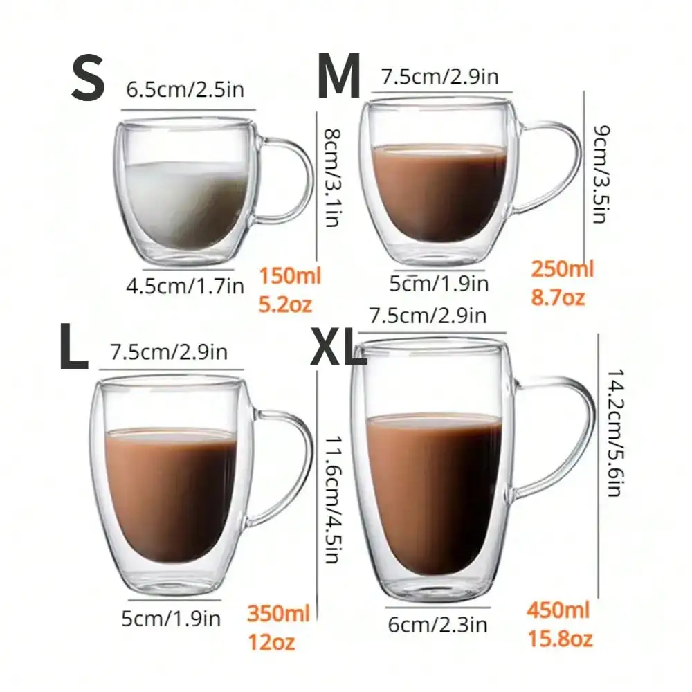 1PC Double Walled Glass Cups Handles Transparent Espresso Coffee Cups Milk Juice Coffee Minimalist Water Cups Drinkware Gifts