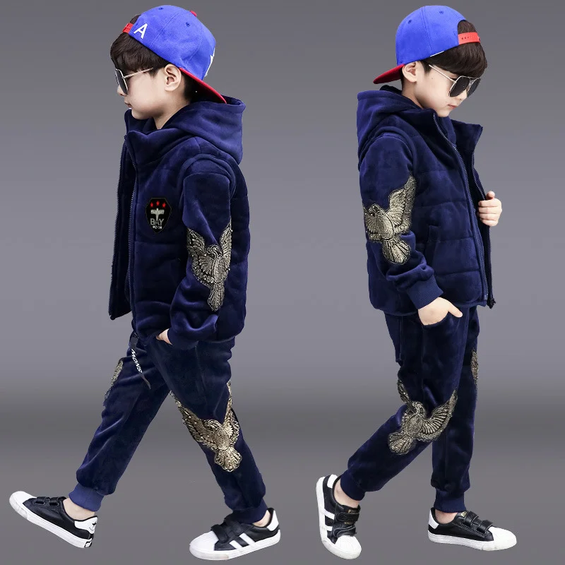 Boys Suits Vest+Sweatshirts +Pants 3PCS/Sets 2023 Cartoon Warm Thicken Winter Autumn Plus Size Children Clothing