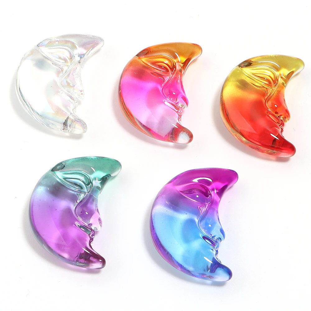 1 Stück 31x21mm Mondförmige Lampwork-Ornamente, bunt, ohne Loch, Mond-Schmuckzubehör für DIY-Bastelarbeiten, Heimdekoration.