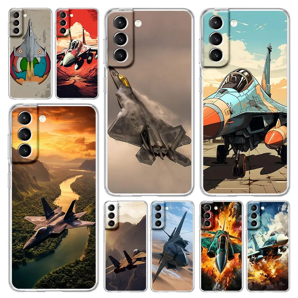 Phone Case For Samsung Galaxy S24 Plus S23 S22 S21 S20 FE Ultra 5G S10 S10E S9 Soft Clear Silicone Cover Fighter Planes