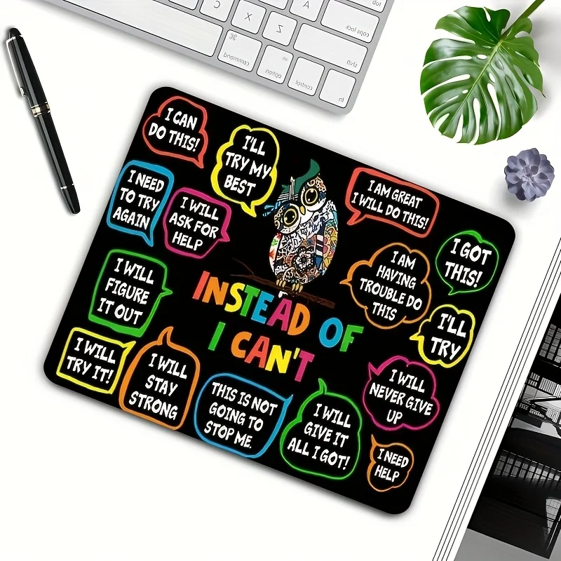 Motivational Quotes with Owl Pattern, Mouse Pad, Anti Slip Rubber, Portable Office Desktop Pads, Computer Laptop, PC Accessories