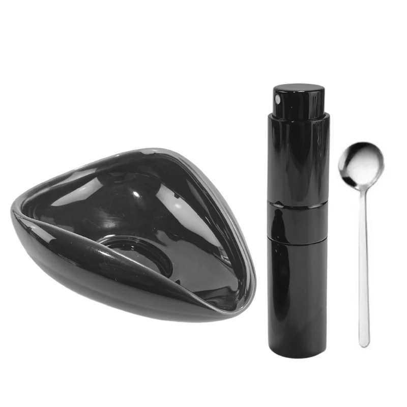 N0HB Delicate Black Ceramic Spoon Set for Showcasing Coffee Bean Sample at Exhibition