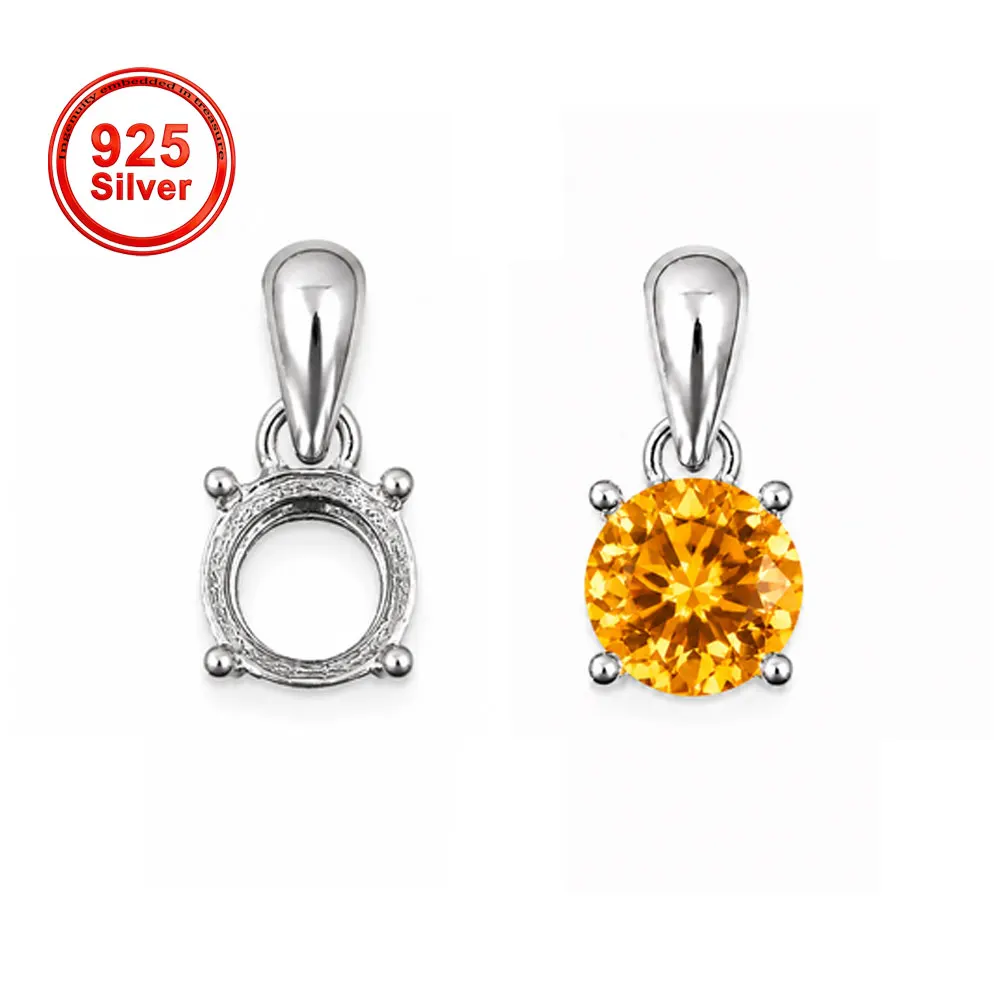 5-6mm Round Four-Prong Pendant Setting, S925 Sterling Silver Simple Gemstone Mount, DIY Jewelry Making Findings