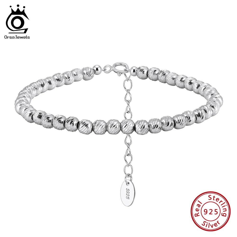 

ORSA JEWELS Light Luxury Design S925 Sterling Silver 4mm Beads Bracelet Dainty For Women Men Bracelet Accessories Jewelry GAB04