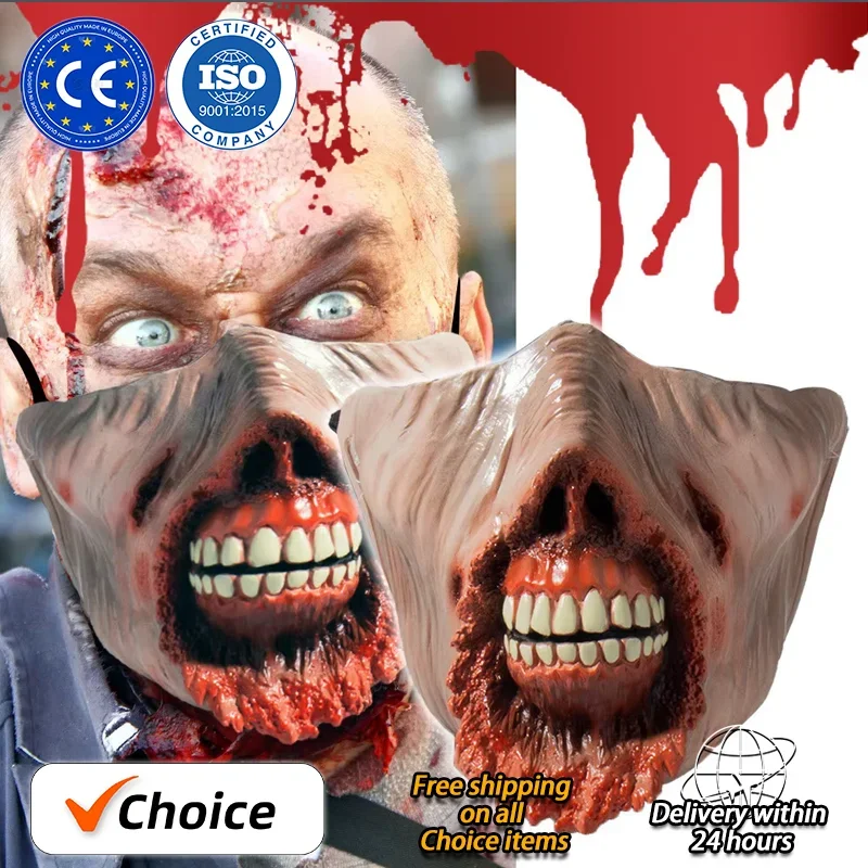 2024 New Scary Hot Halloween Horror Bloody Zombie Fangs Half Face Mask Perverted Zombie Latex Mask Horror Masks Halloween Masks