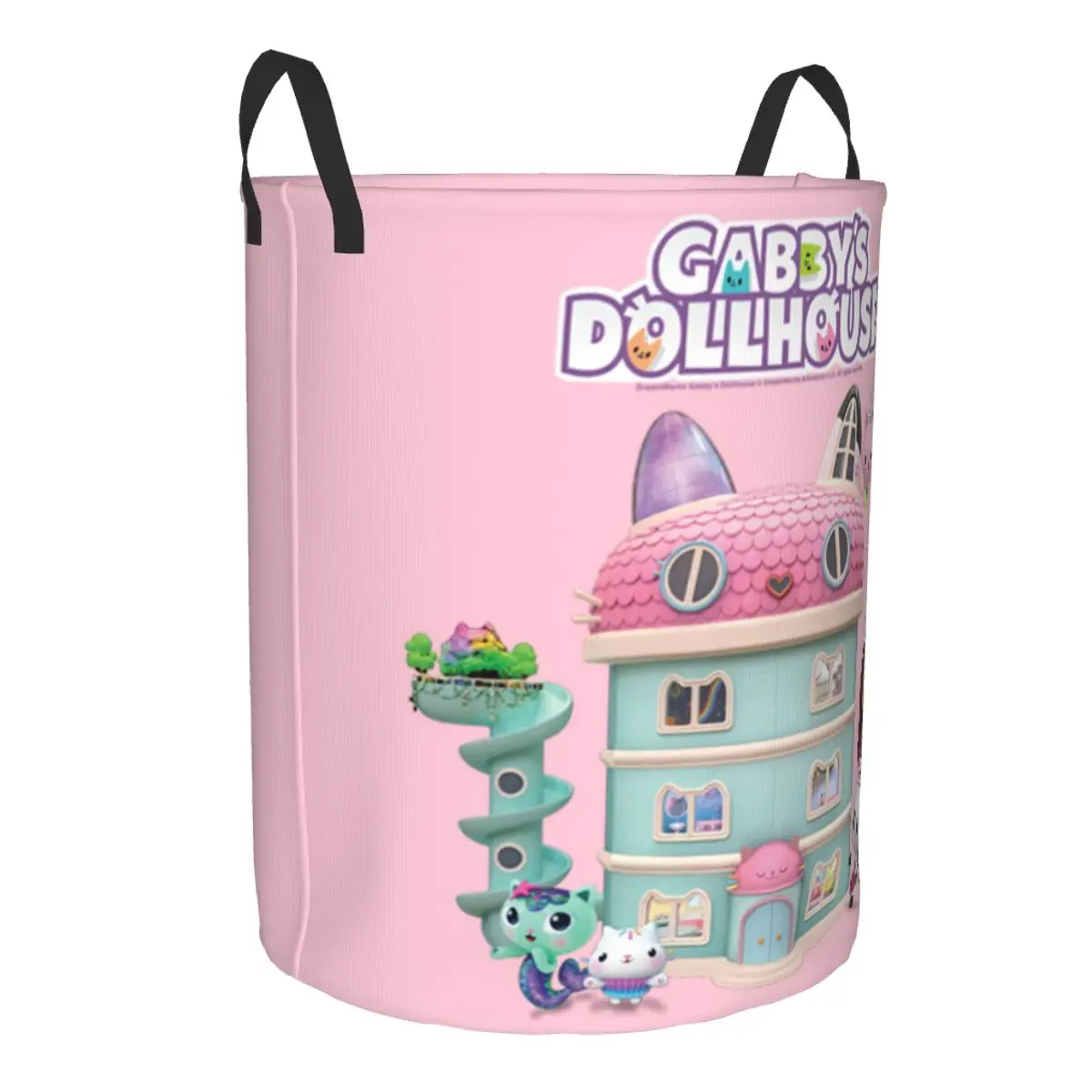 Custom Gabbys Dollhouse Laundry Basket Collapsible Mercat Cat Clothes Hamper for Baby Kids Toys Storage Bag