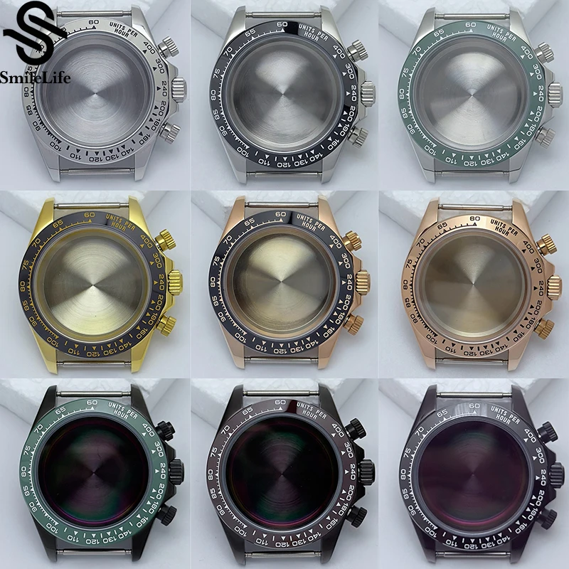 SmileLife 39mm VK63 Watch Case Sapphire Glass Ceramic/Steel Bezel Waterproof Fit VK63 Quartz Movement Watch Accessories