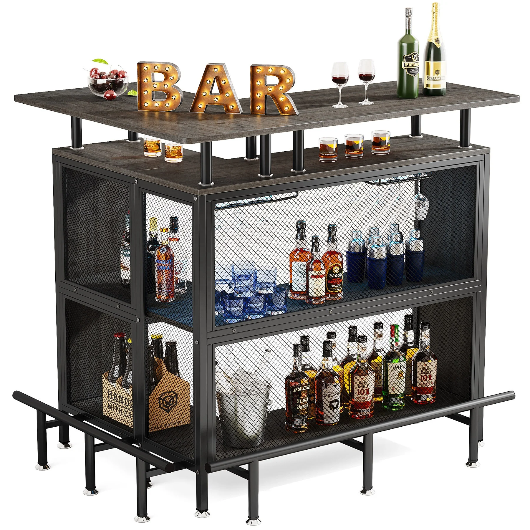 

USA Instant Shipping- Modern Casual L-Shaped Wine Table Home Bar Furniture Ergonomic Sturdy Black Liquor Wine Bar Cabinet