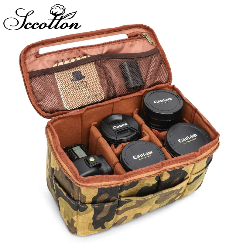 DSLR camera storage bag, waterproof canvas camera lens inner liner, digital photography handbag
