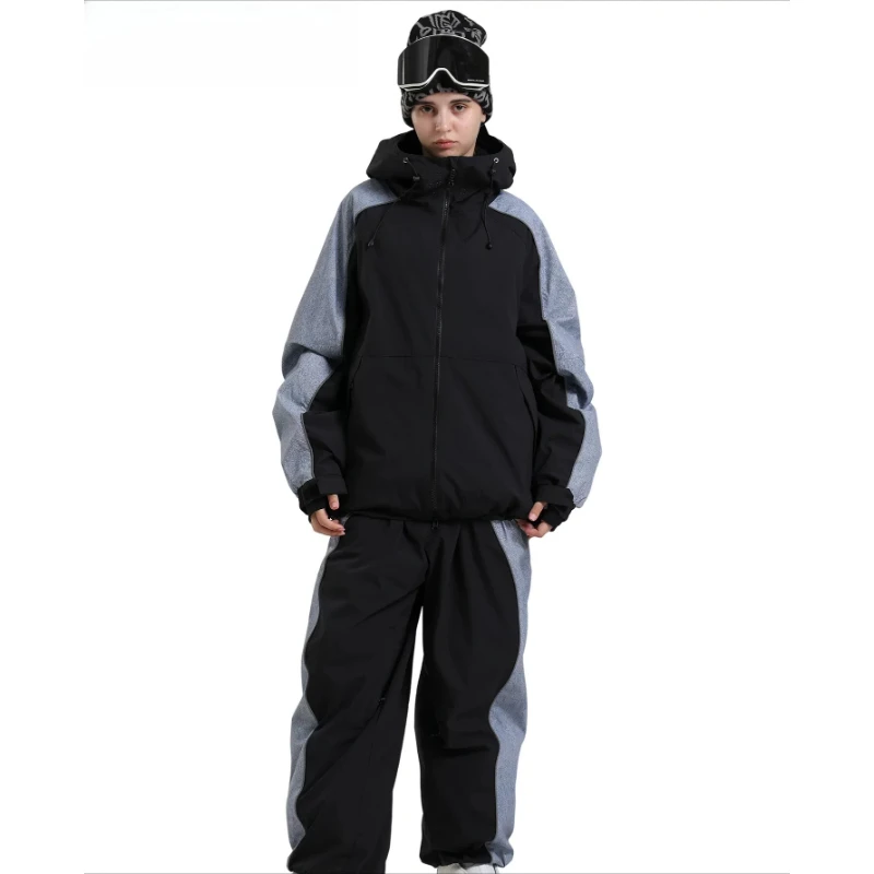 2026 New Solid Skiing Sets Men Women Windproof Breathable Outdoor Warm Snow Suits Waterproof Loose Hooded Snowboarding Set