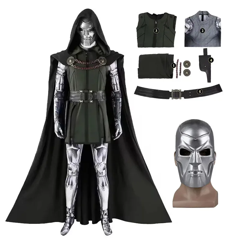 Disfraz de Doctor Doom, mono, capa, máscara, uniforme de juego de rol de Anime, traje de fiesta de Halloween mj:3