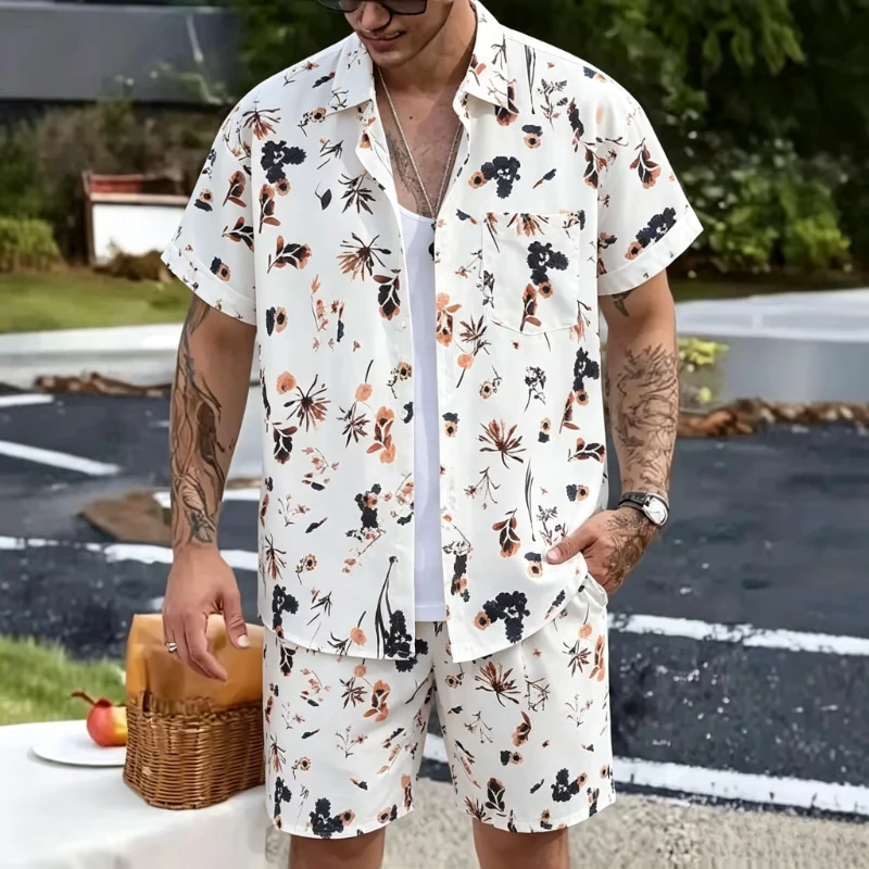 Summer New Hawaii Tracksuit Men's 2 Piece ​Short Sleeve Beach Shirts Shorts Sets Men's Vacation Suit Loose T shirts Man Clothing view 2